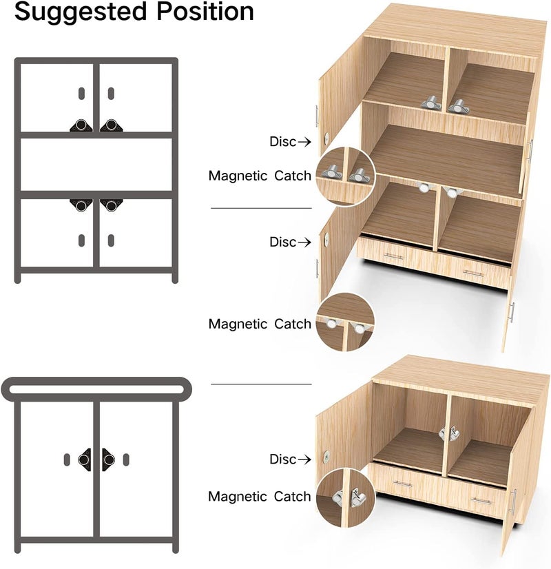 sunivaca Magnetic Door Catch  4 Pack Pull Strong Magnet Cabinet Latches Premium Quality Zinc Alloy Hardware Cabinet Magnetic Catch for Kitchen Closet Door Closing Magnetic Door Catch Cupboard Closer - Silver - Image 5